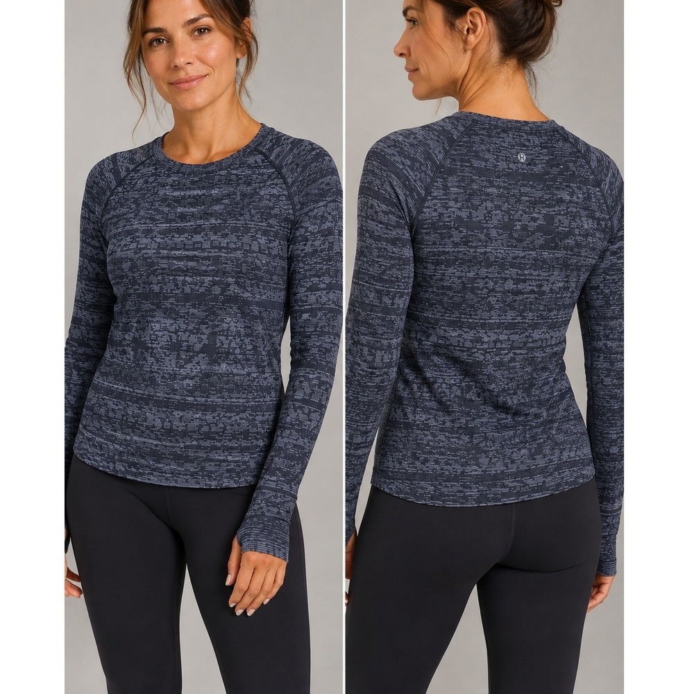 Lululemon Rest Less Pullover Gray Black Jacquard Knit Long Sleeve Top Size 12